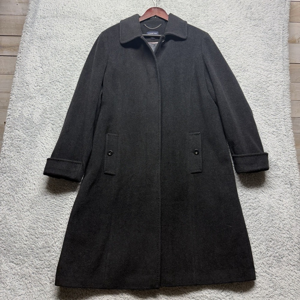 Lands End Overcoat Women Size 20W Wool Blend Charcoal Gray Button Up Peacoat